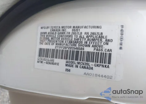 2002 Toyota Camry Solara Sle V6 z USA, uszkodzony, nr VIN 2T1FF28P22C546586